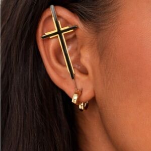 Cross Helix Hook Earring Ear Climber Minimalist Spike Cuff Gold Single Earring
